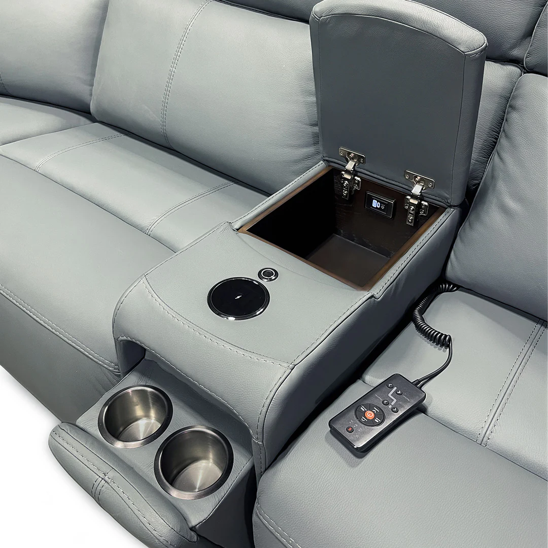 Ariel Leather Power Reclining Sectional with Heat & Massage - Image 9