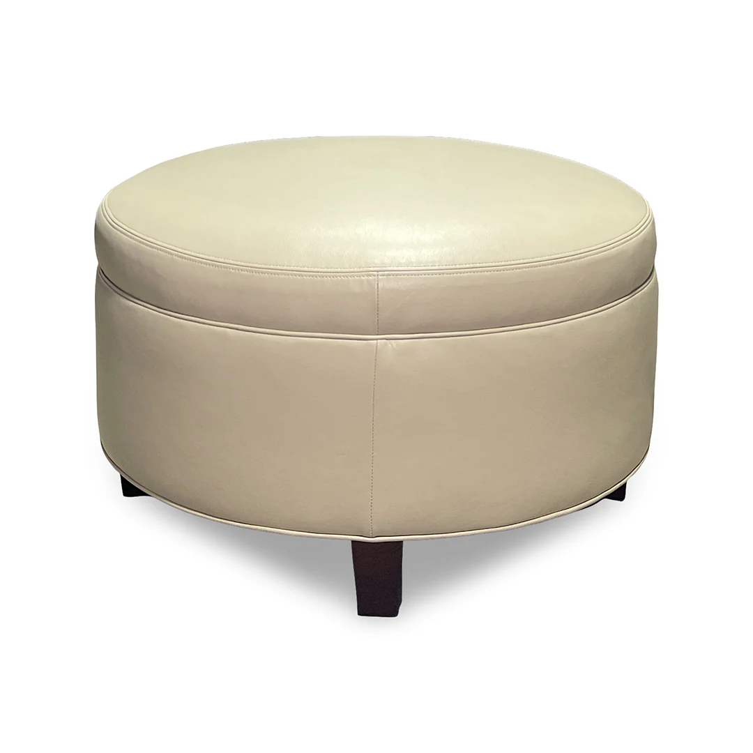 Harper Round Leather Ottoman - Image 3