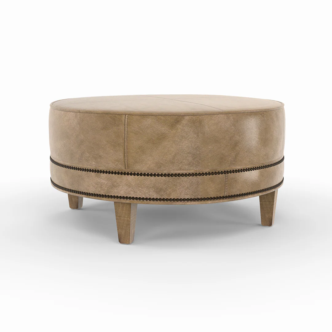 Medium Round Leather Ottoman